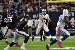 Indianapolis Colts quarterback Andrew Luck (12) throws against the Houston Texans during the second half of an NFL football game Sunday, Oct. 16, 2016, in Houston. (AP Photo/Eric Christian Smith)