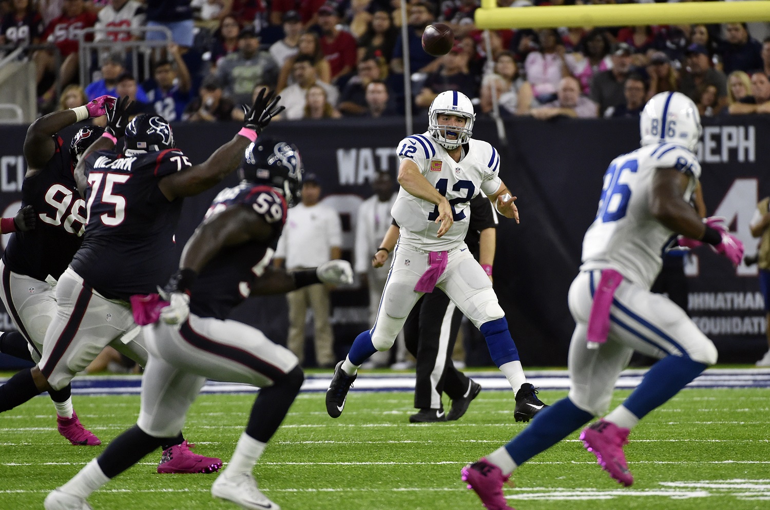 Indianapolis Colts quarterback Andrew Luck (12) throws against the Houston Texans during the second half of an NFL football game Sunday, Oct. 16, 2016, in Houston. (AP Photo/Eric Christian Smith)
