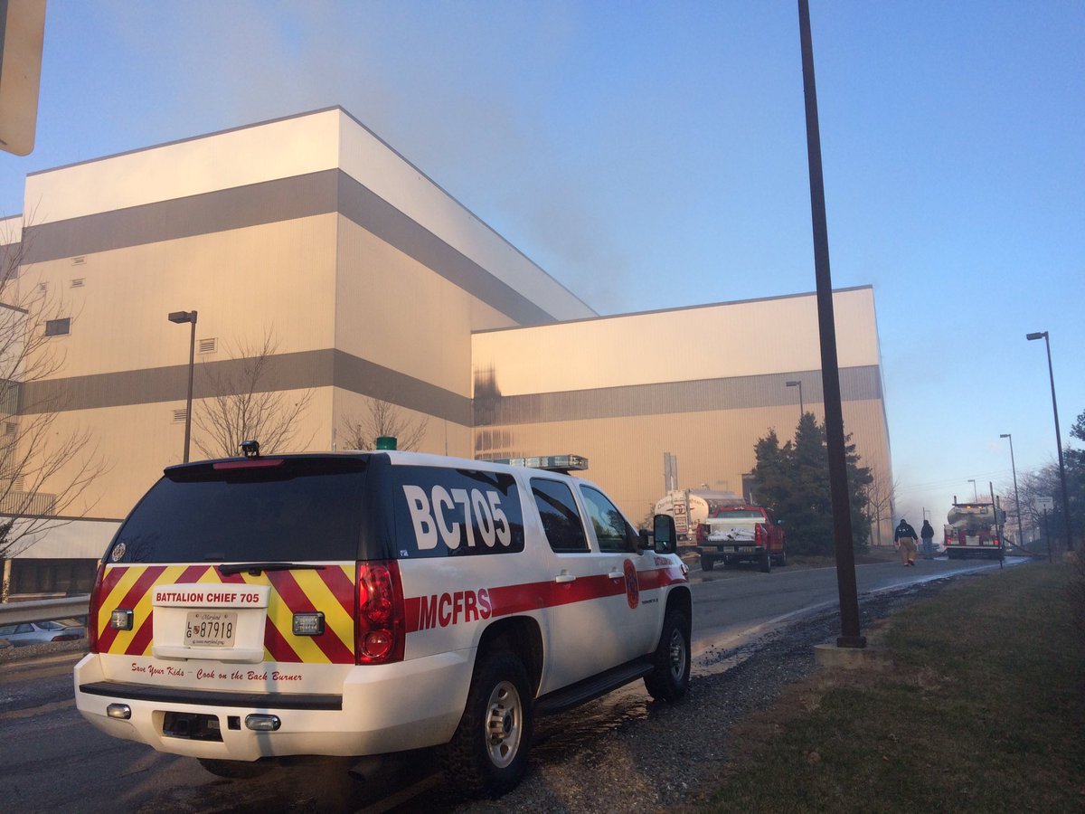 Montgomery County firefighters remain on scene at the Resource Recovery Facility at 21204 Martinsburg Road in Maryland. (Courtesy Pete Piringer)