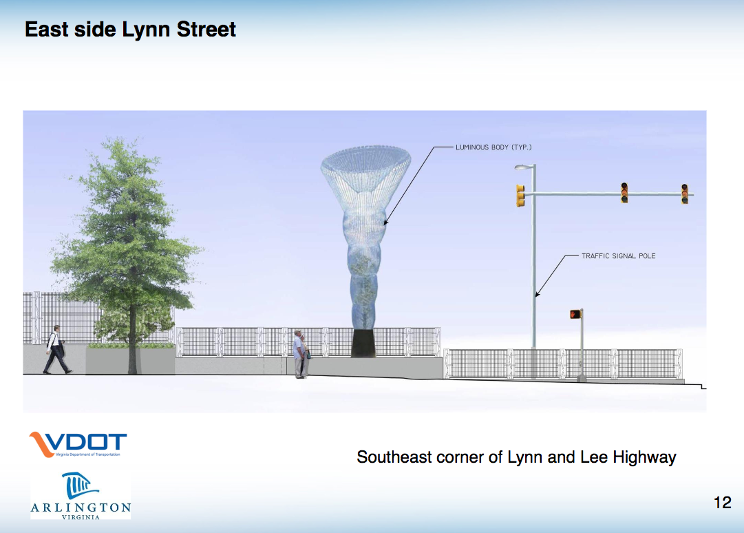 A rendering of the Southeast corner of Lynn Street and Lee Highway, with sculpture.(Courtesy Arlington County Board) 