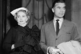 Hungarian actress Zsa Zsa Gabor with Dominican diplomat and playboy Porfirio Rubirosa (1909 - 1965) at Claridges Hotel in London, 29th April 1954. (Photo by Terry Fincher/Keystone/Hulton Archive/Getty Images)