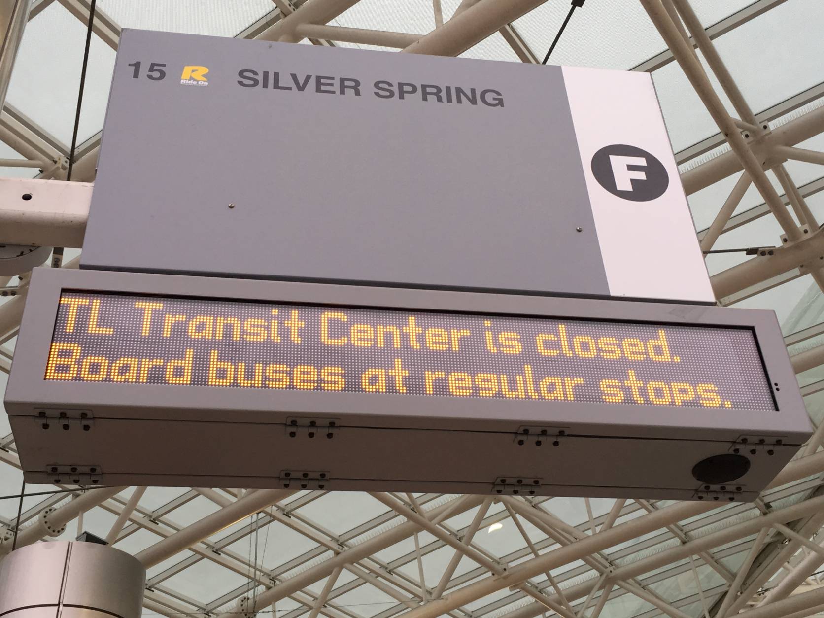 The new transit center in the Langley Park area features screens with arrival times.  obus arrival times. (WTOP/Liz Anderson)