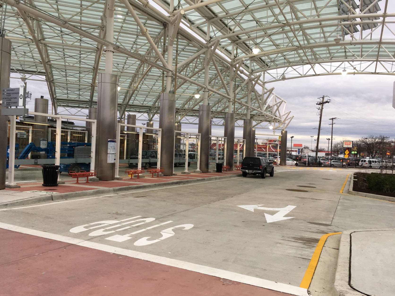 The new transit center in the Langley Park area is expected to serve 12,000 customers each day and will collect some nearby bus stops under its canopy. (WTOP/Liz Anderson)