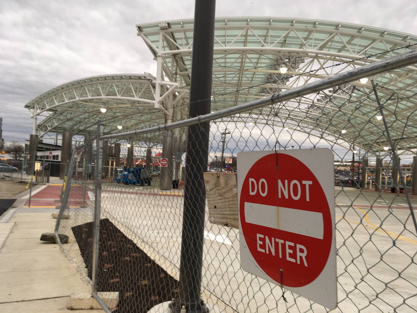 The new transit center in the Langley Park area is expected to serve 12,000 customers each day and will collect some nearby bus stops under its canopy. (WTOP/Liz Anderson)