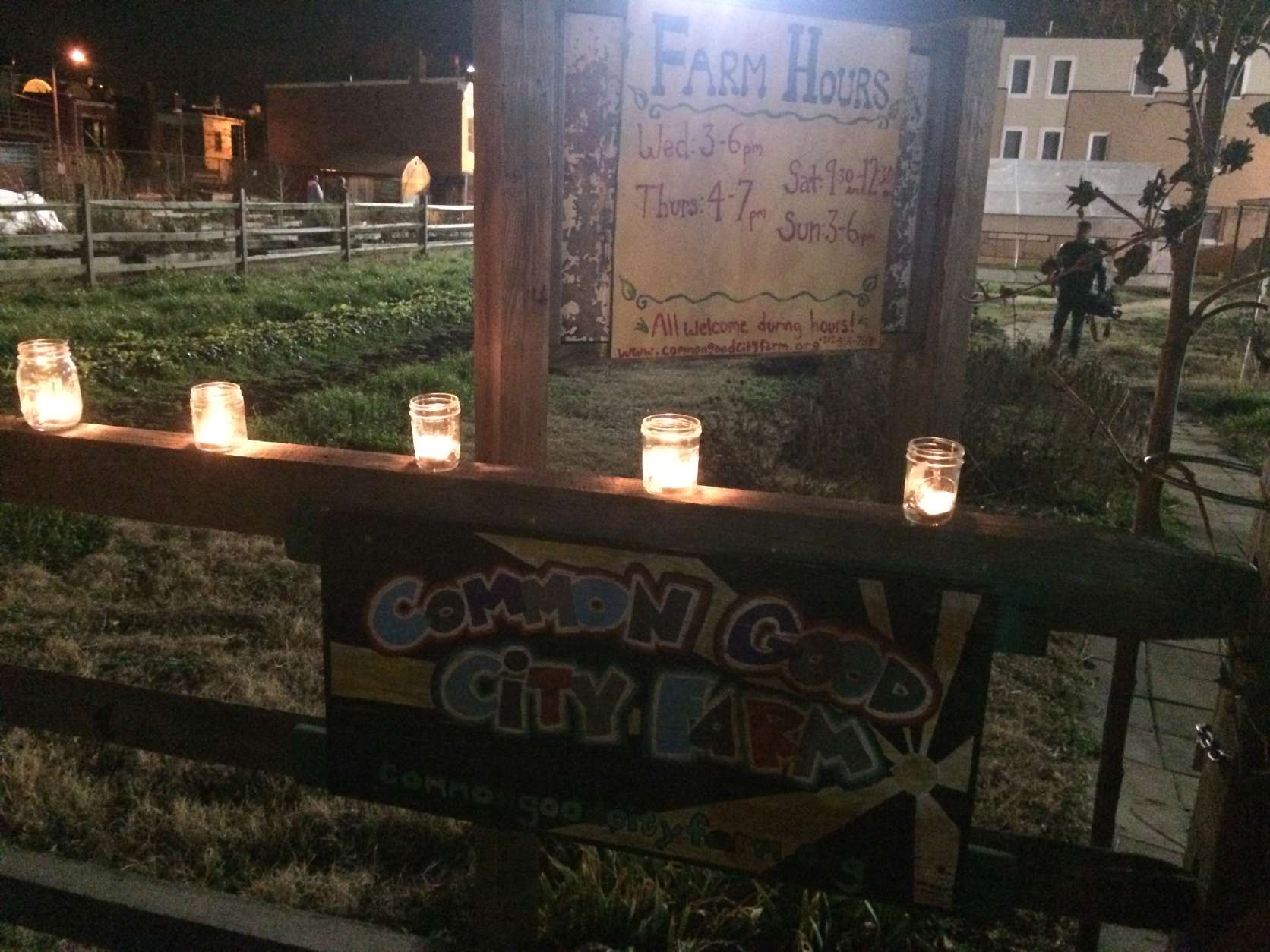 Mourners grieved at the community garden at The Park at Ledroit where Tricia McCauley kept an herbal garden. The yoga instructor and actress went missing Christmas Day and she was found dead Tuesday, Dec. 27, 2016. (WTOP/Dick Uliano)