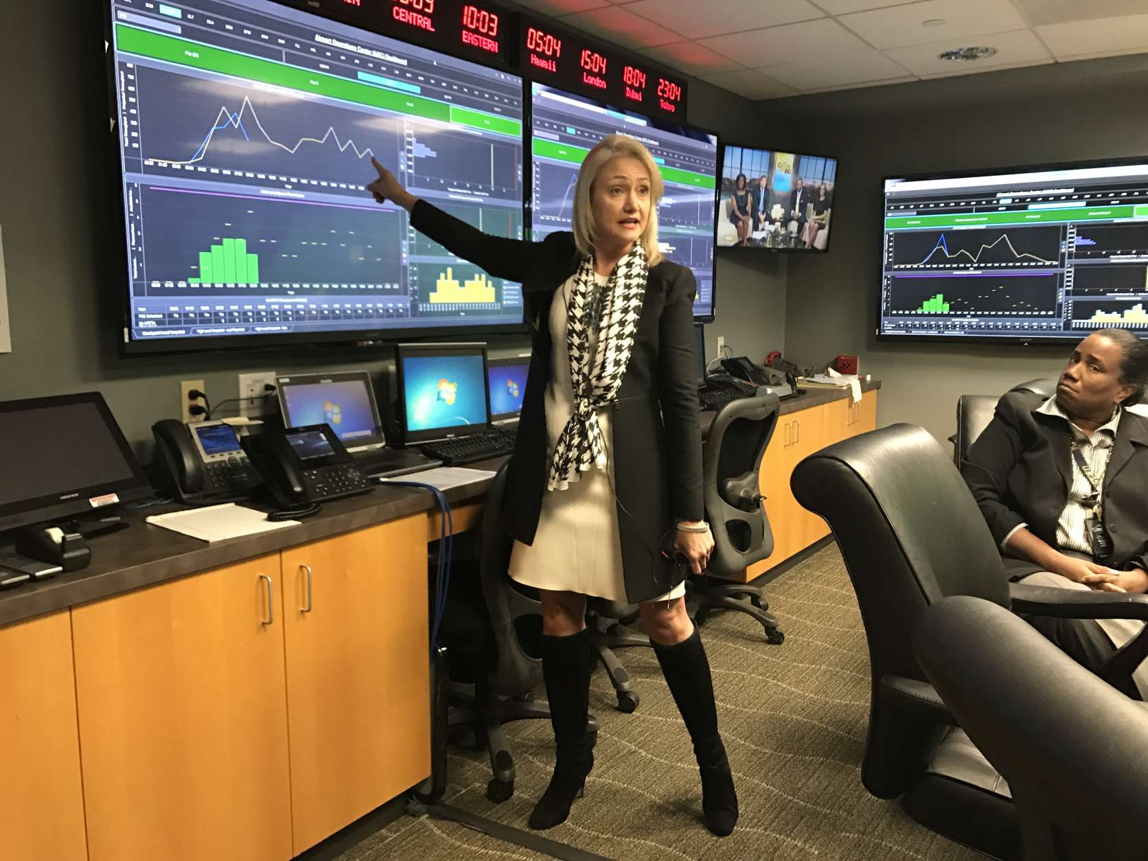TSA's new Airport Operations Center enables real-time monitoring of security checkpoints at 20 of the busiest airports, says Victoria Newhouse, deputy assistant administrator, Office of Security Policy and Industry Engagement,  (WTOP/Neal Augenstein)