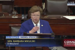 This image provided by C-SPAN2 shows Sen. Barbara Mikulski, D-Md. giving her farewell speech on the Senate floor on Capitol Hill in Washington, Wednesday, Dec. 7, 2016, after 24 years in the Senate. (C-SPAN2 via AP)