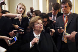 Sen. Barbara Mikulski, D-Md., talks with reporters on Capitol Hill in this Nov. 16, 2016, file photo. Mikulski is retiring after serving three decades in the Senate. She gave her goodbyes in a floor speech on Wednesday, Dec. 7, 2016.  (AP Photo/Alex Brandon)