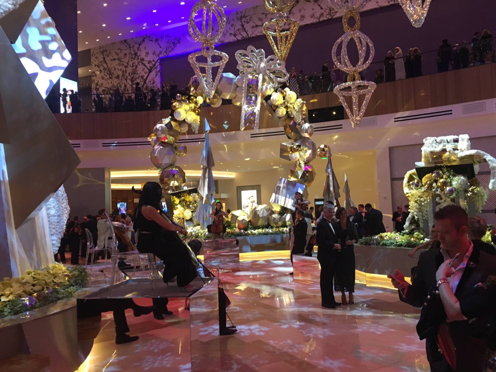 String musicians played in the lobby of the MGM National Harbor opening night. (WTOP/Mike Murillo)