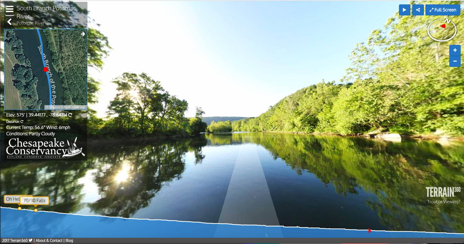 A screenshot of the virtual tour on the southern branch of the Potomac. (Courtesy of Chesapeake Conservancy/Terrain360)