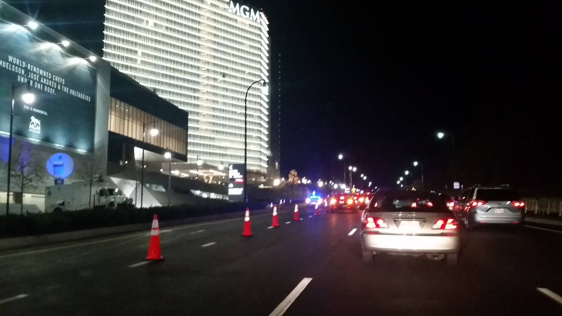 Traffic getting into the MGM National Harbor was still stacked up at 4 a.m. Friday. (WTOP/Kathy Stewart)