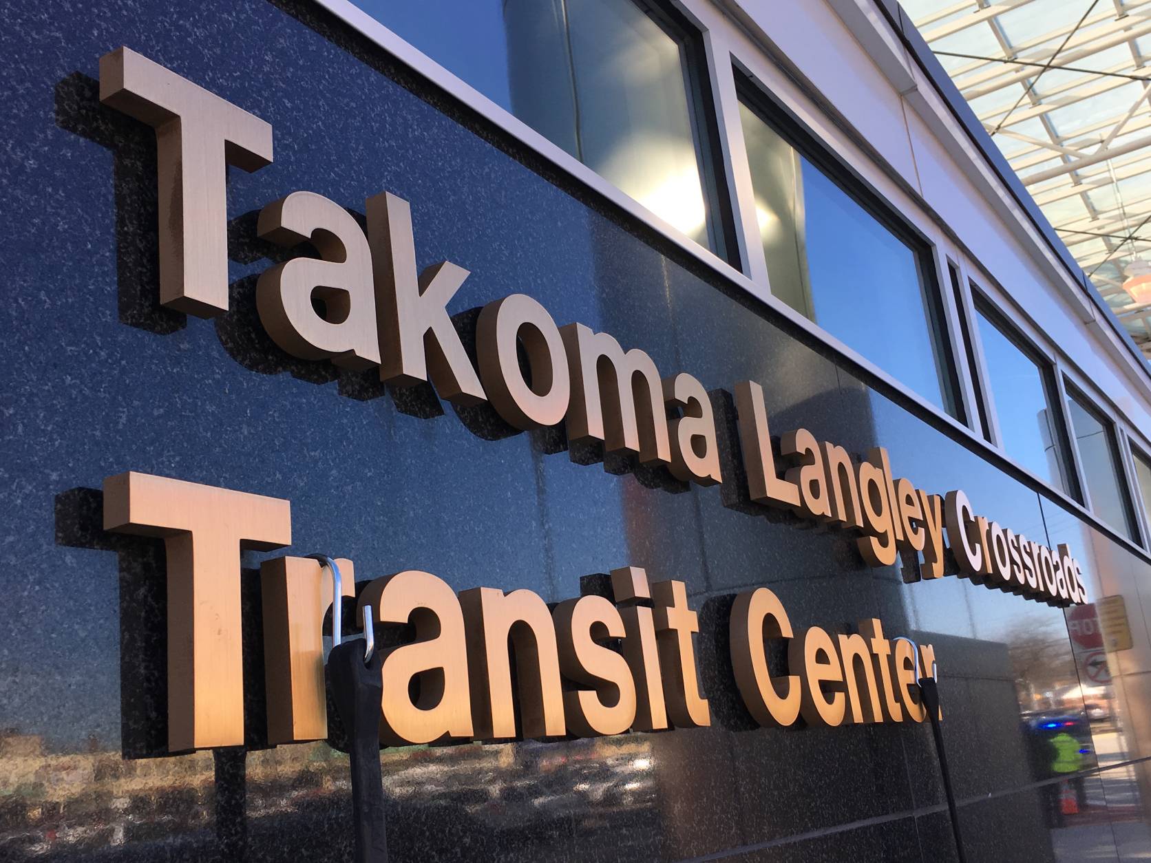 Starting Thursday, buses that serve riders whose destinations sprawl across Montgomery and Prince George's counties, will begin rolling into and out of the Takoma-Langley Crossroads Transit Center at the intersection of New Hampshire Avenue and University Boulevard. (WTOP/Kate Ryan)
