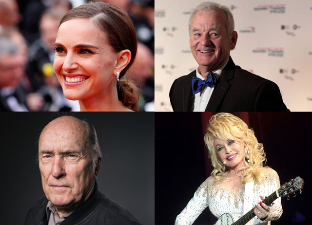 Clockwise from left: Natalie Portman, Bill Murray, Robert Duvall and Dolly Parton. (WTOP collage via AP)