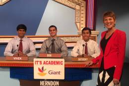 On "It's Academic," Herndon High School competed against Loudoun County High School and Landon School. Loudoun County High School  won. The show aired Dec. 24, 2016. (Courtesy Facebook/It's Academic)