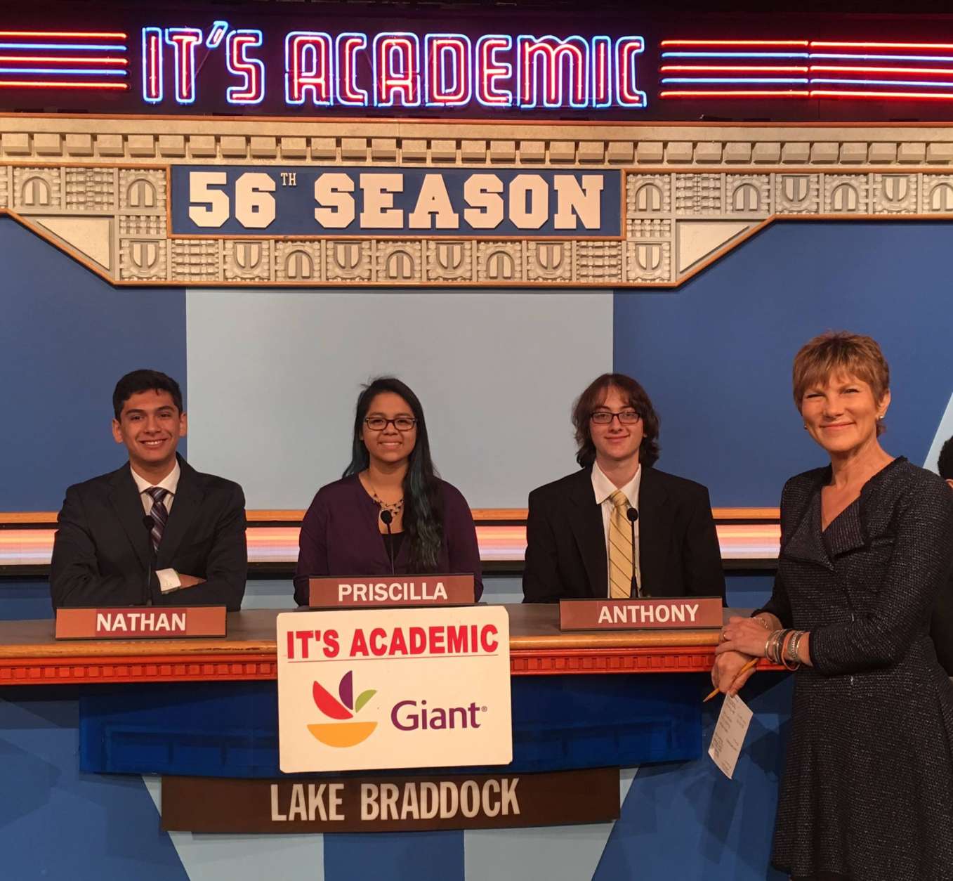 On "Its Academic," Lake Braddock Secondary School competes against Stonewall Jackson and Montgomery Blair high schools. The show airs Dec. 31, 2016. (Courtesy Facebook/It's Academic)
