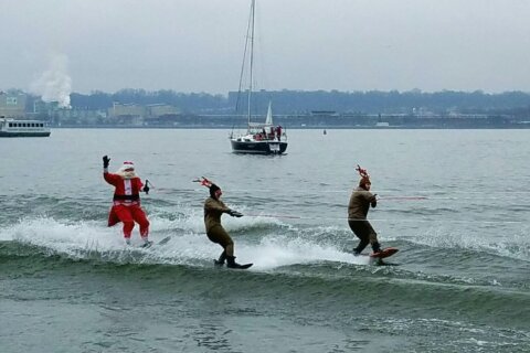 Santa Claus and friends waterski before their big night