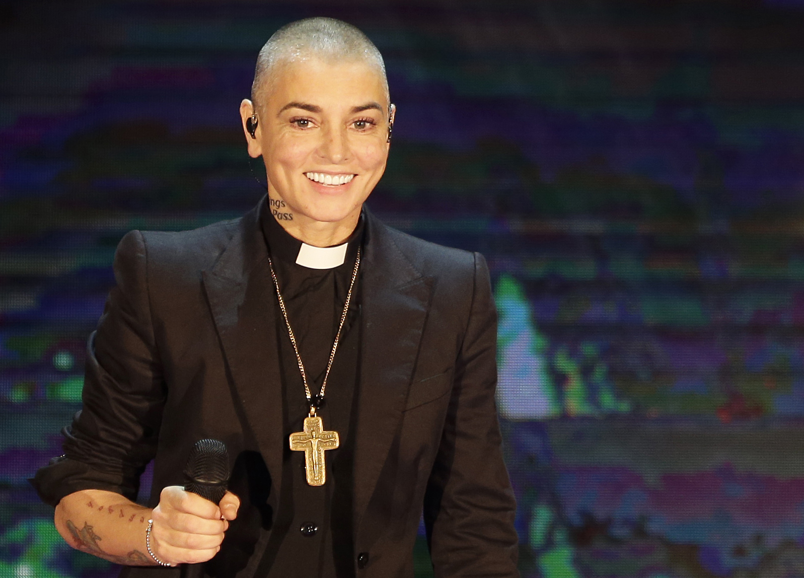FILE - This is Oct. 5, 2014, file photo of Irish singer Sinead O'Connor performs during the Italian State RAI TV program "Che Tempo che Fa", in Milan, Italy. Police documents show a search last month in suburban Chicago for Sinead O'Connor was launched after a doctor concerned about her welfare contacted police. The Associated Press obtained documents Wednesday, June 1, 2016, from Wilmette police through a Freedom of Information Act request. (AP Photo/Antonio Calanni, File)