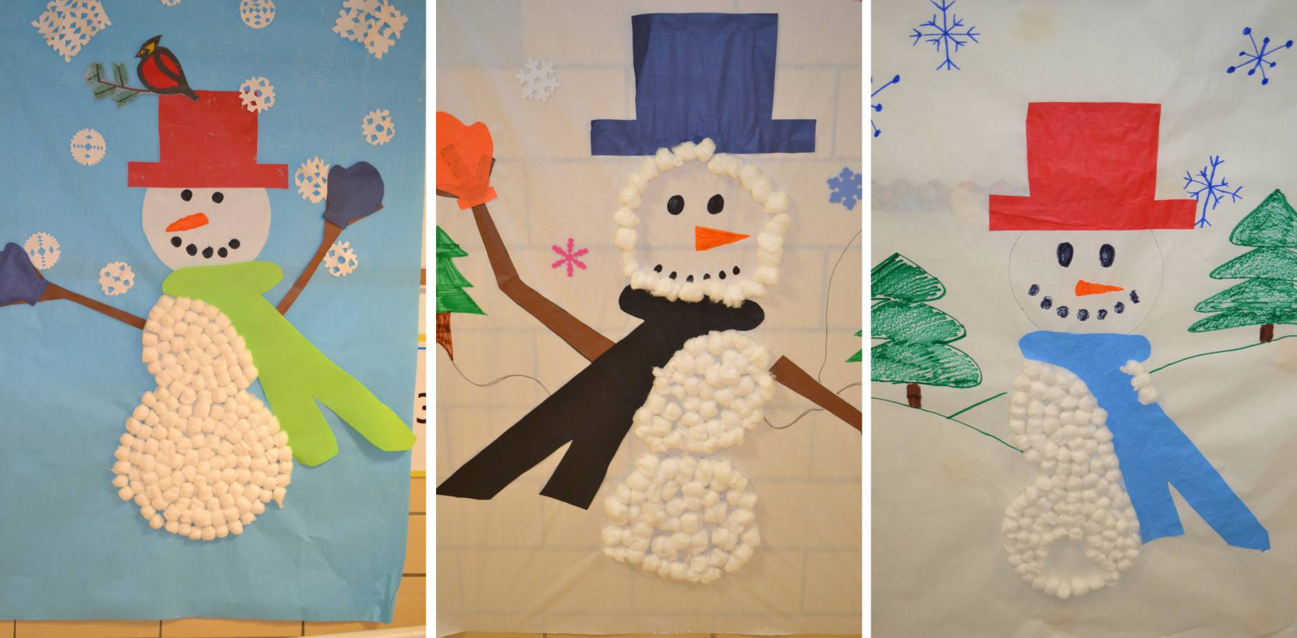 Students at Farmington Elementary School in Culpeper, Virginia decorated these snowmen for their classroom. (Courtesy Karen Dugger)
