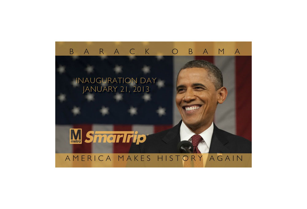 The commemorative SmarTrip card for President Obama's second inauguration in 2013. (WMATA)