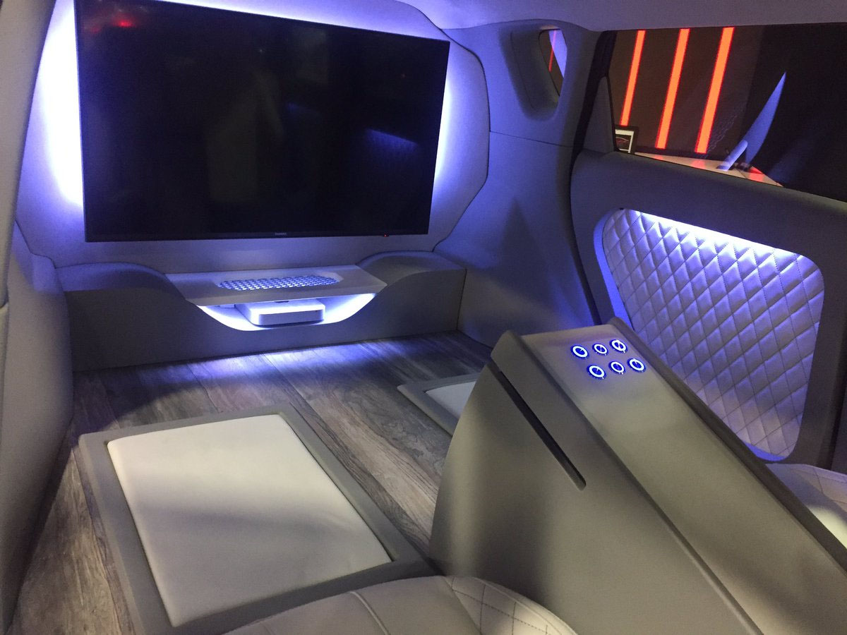 Backwards-facing front seats in the Kia Soul First Class, a concept for a self-driving car. (WTOP/John Aaron)