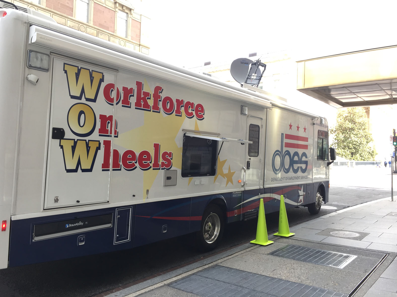 This mobile employment center for the D.C. Department of Employment Services visits neighborhoods in every ward of the city and helps people with everything from career training to resume building and job connections. (WTOP/Kristi King)