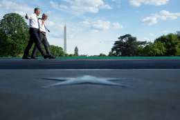 May 13, 2016
“A star at the South Portico entrance is featured as the President and Chief of Staff Denis McDonough walk along the South Lawn driveway.” (Official White House Photo By Chuck Kennedy)