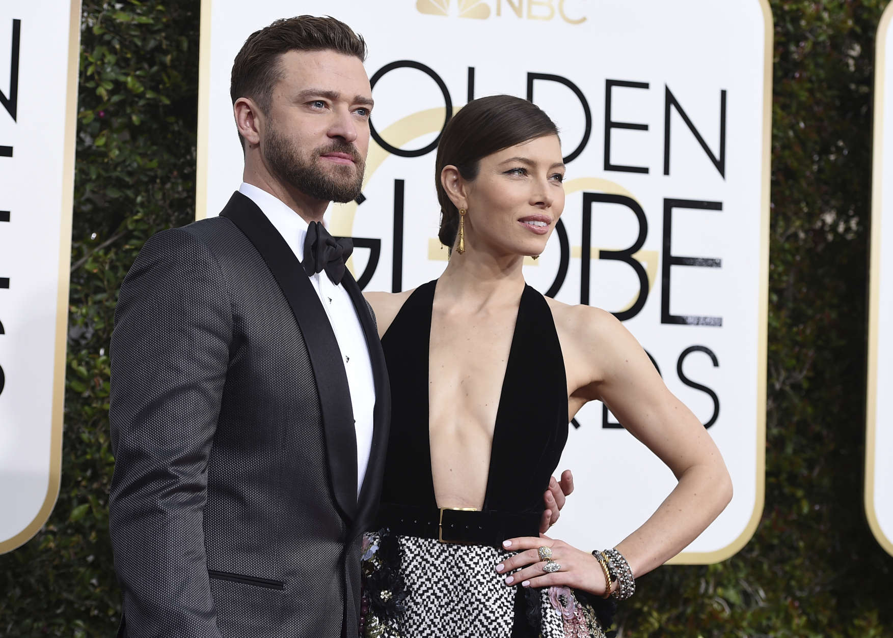 Justin Timberlake, left, and Jessica Biel arrive at the 74th annual Golden Globe Awards at the Beverly Hilton Hotel on Sunday, Jan. 8, 2017, in Beverly Hills, Calif. (Photo by Jordan Strauss/Invision/AP)