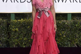 Zoe Saldana arrives at the 74th annual Golden Globe Awards at the Beverly Hilton Hotel on Sunday, Jan. 8, 2017, in Beverly Hills, Calif. (Photo by Jordan Strauss/Invision/AP)