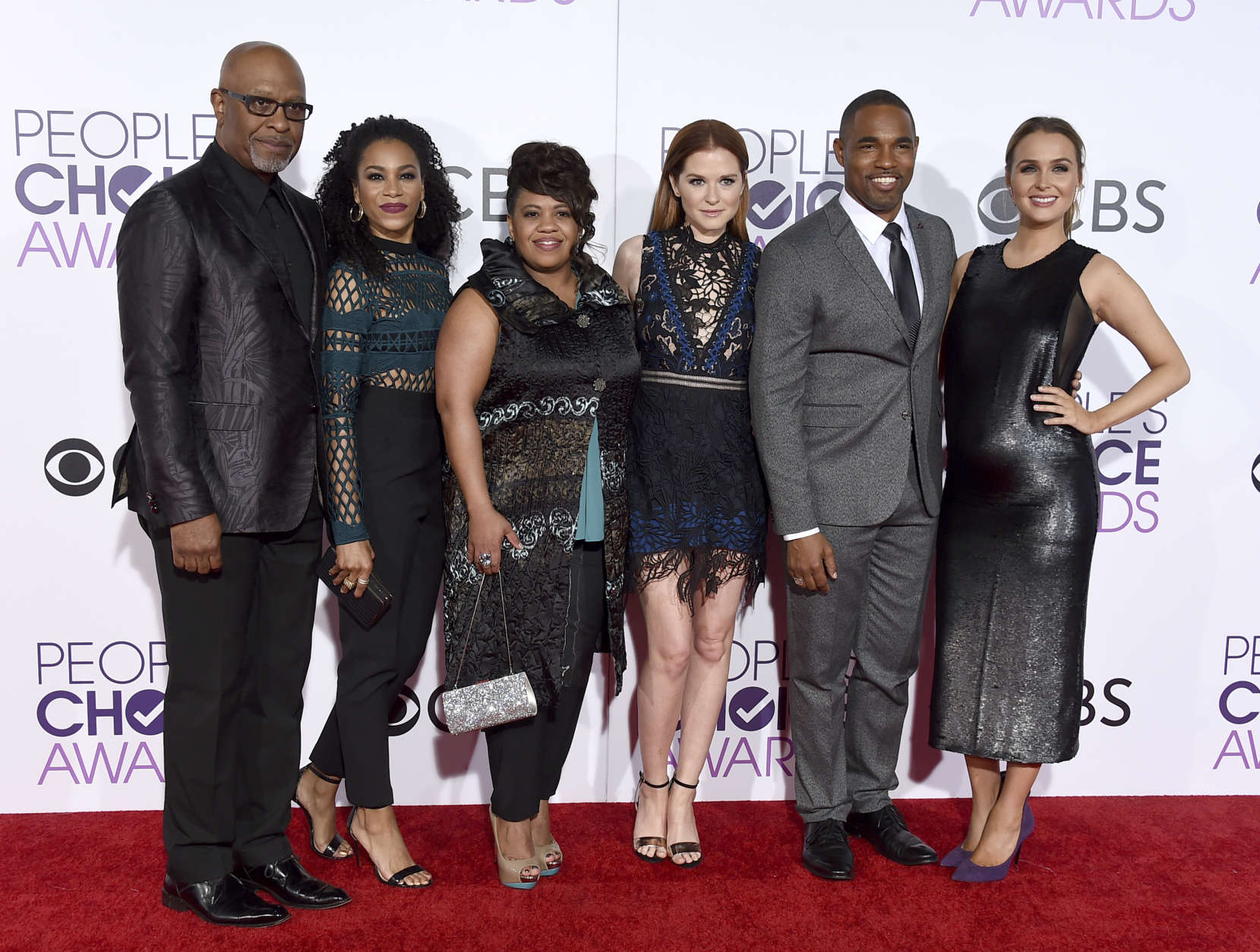 James Pickens Jr., from left, Kelly McCreary, Chandra Wilson, Sarah Drew, Jason George, and Camilla Luddington arrives at the People's Choice Awards at the Microsoft Theater on Wednesday, Jan. 18, 2017, in Los Angeles. (Photo by Jordan Strauss/Invision/AP)