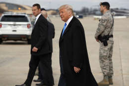 President-elect Donald Trump arrives at Andrews Air Force Base, Md.,Thursday, Jan. 19, 2017, ahead of Friday's inauguration. (AP Photo/Evan Vucci)
