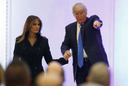 President-elect Donald Trump and his wife Melania arrive to the Leadership Luncheon at Trump International in Washington, Thursday, Jan. 19, 2017. (AP Photo/Evan Vucci)