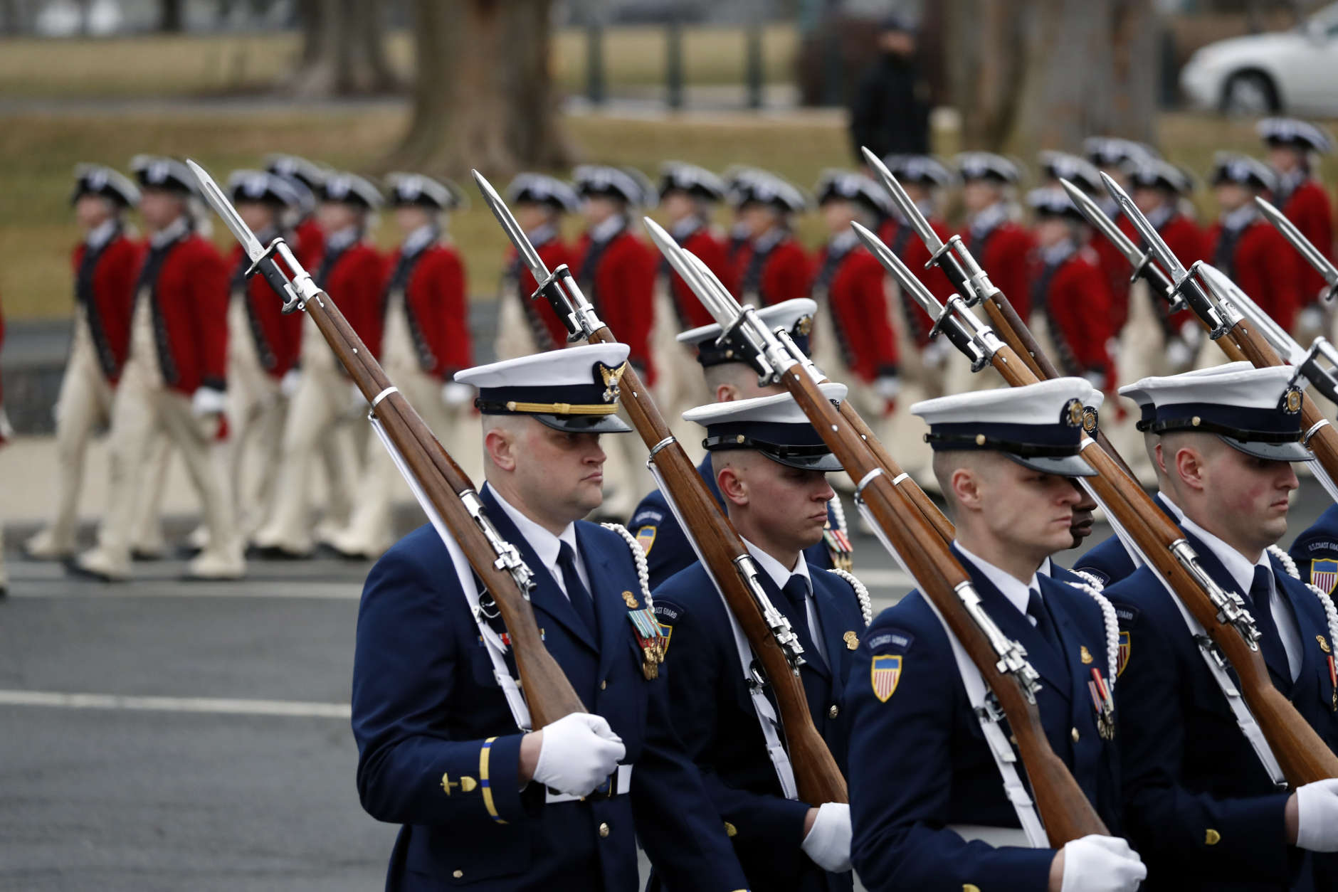 Military units march in the inaugural parade from the U.S. Capitol, Friday, Jan. 20, 2017, in Washington. (AP Photo/Alex Brandon)