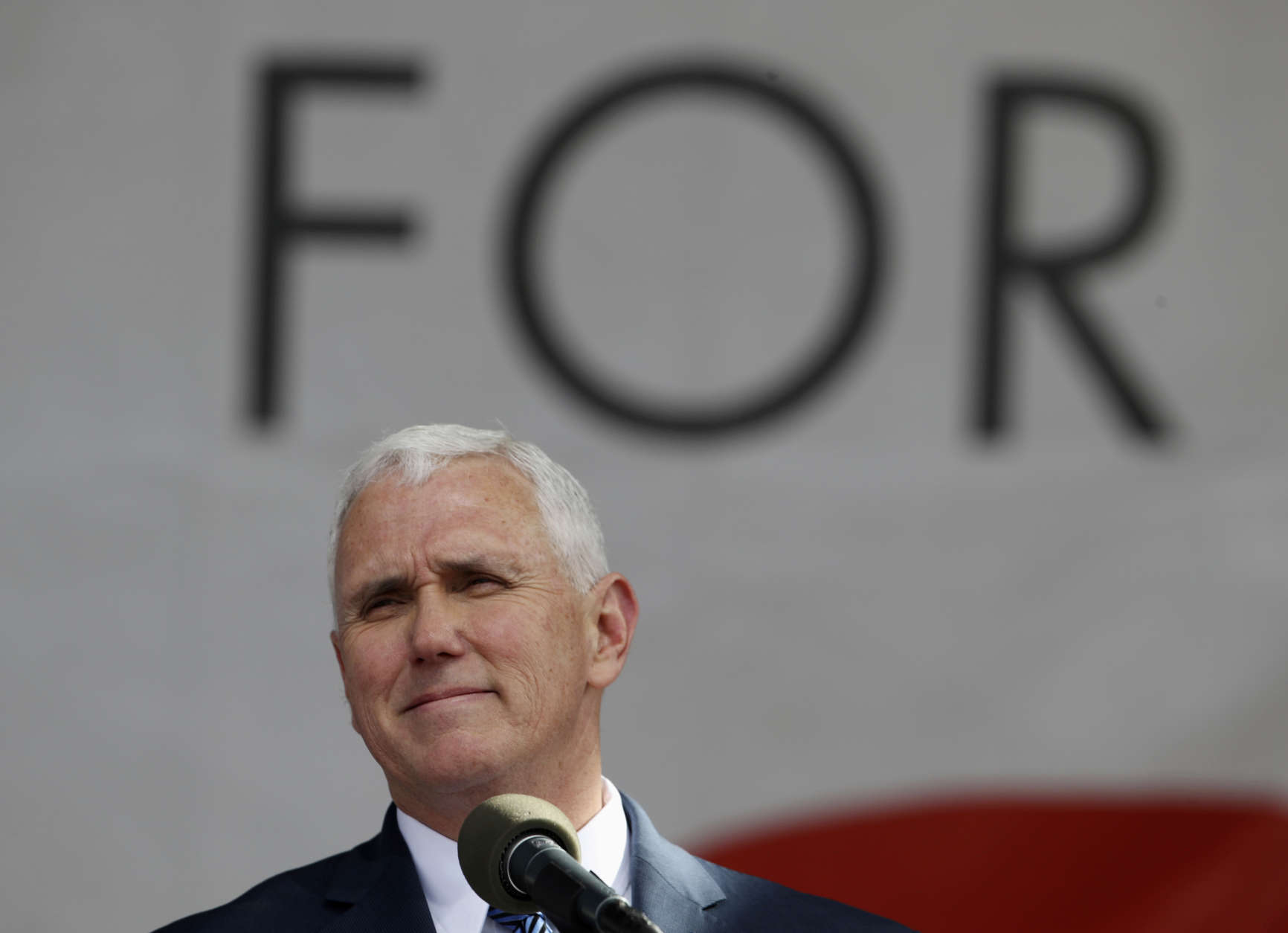 Vice President Mike Pence pauses while speaking at the March for Life on the National Mall in Washington, Friday, Jan. 27, 2017. (AP Photo/Manuel Balce Ceneta)