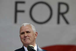 Vice President Mike Pence pauses while speaking at the March for Life on the National Mall in Washington, Friday, Jan. 27, 2017. (AP Photo/Manuel Balce Ceneta)