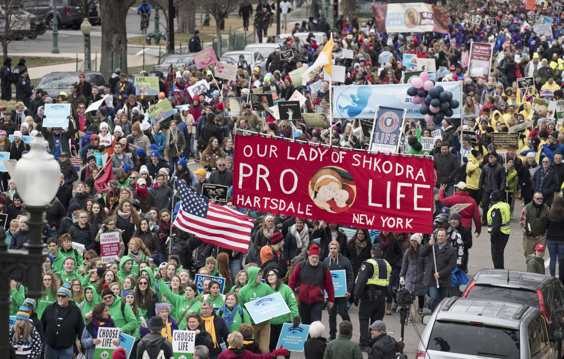 Anti-abortion demonstrators arrive on Capitol Hill in Washington, Friday, Jan. 27, 2017, during the March for Life. The march, held each year in the Washington marks the anniversary of the 1973 Supreme Court decision legalizing abortion. (AP Photo/J. Scott Applewhite)