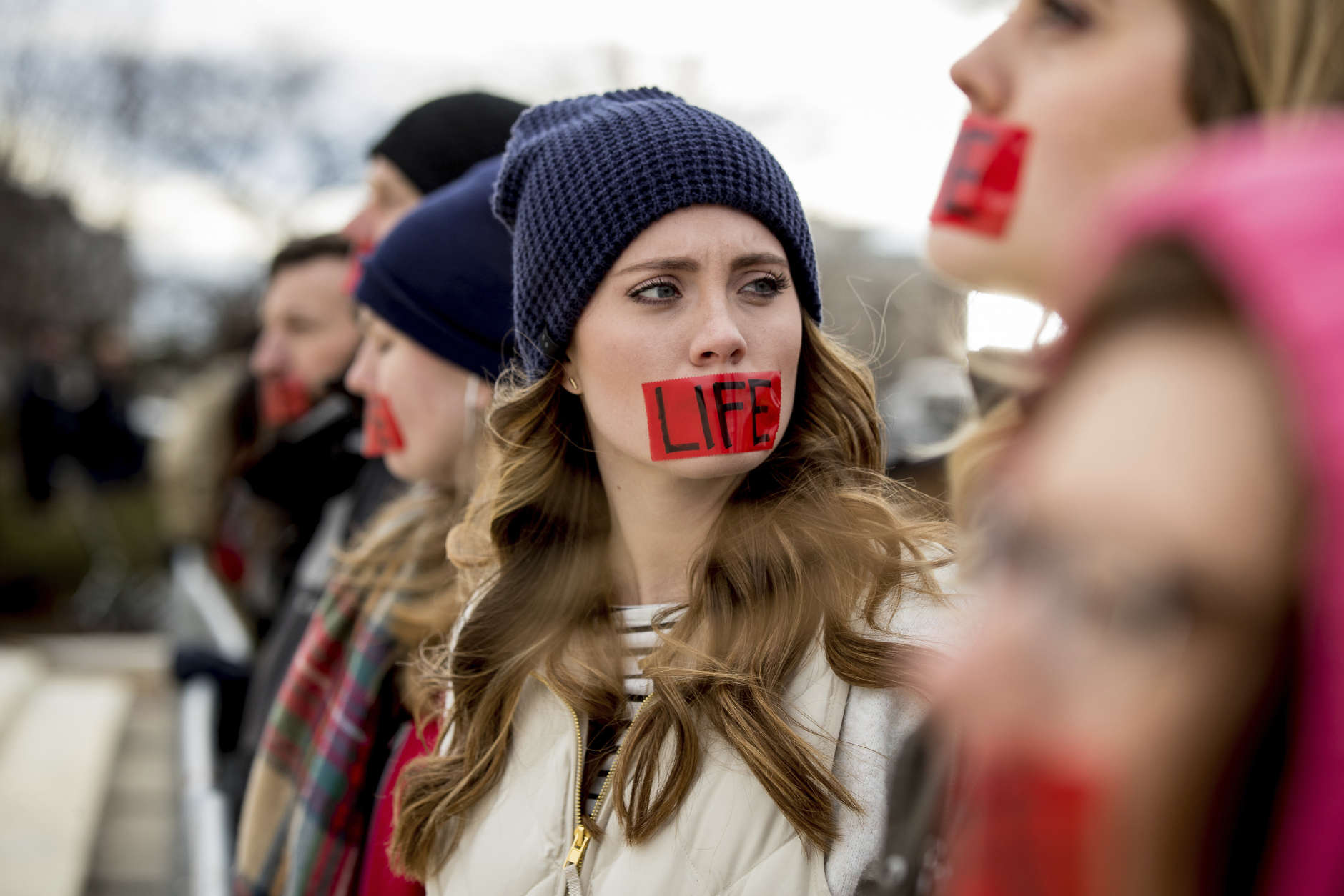 Anti-abortion activists converge in front of the Supreme Court in Washington, Friday, Jan. 27, 2017, during the annual March for Life. Thousands of anti-abortion demonstrators gathered in Washington for an annual march to protest the Supreme Court's landmark 1973 decision that declared a constitutional right to abortion. (AP Photo/Andrew Harnik)