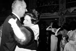 U.S. President Lyndon B. Johnson and the first lady, Lady Bird, dance at the Inaugural Ball at the Mayflower Hotel in Washington, D.C., Jan. 20, 1965.  It is one of five balls held as a windup to the Chief Executive's inauguration earlier today as the nation's 35th president.   (AP Photo)