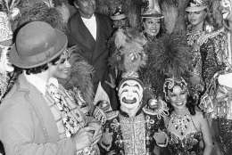 Actor Charlton Heston is shown with Ringling Bros. and Barnum and Bailey Circus clown Prince Paul on Tuesday, July 19, 1978 during the City of Hopes Celebrity Circus opening in Inglewood, California. Heston played the ringmaster in the original motion picture The Greatest Show on Earth. (AP Photo/Mclendon)