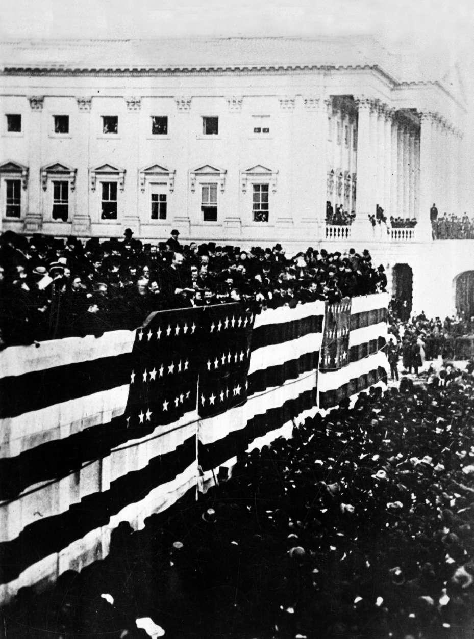 This general view shows the inauguration of James A. Garfield, the nation's 20th president, on the East Portico of the Capitol building in Washington, D.C., March 4, 1881.  (AP Photo)