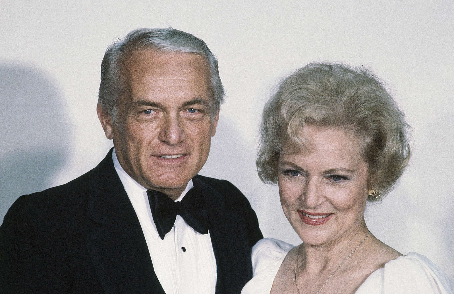 Actress Betty White with Ted Knight at the Emmy Awards in Los Angeles, Sept. 13, 1981. (AP Photo/Randy Rasmussen)