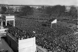 A crowd estimated at 75,000 people jams Capitol Plaza in Washington, Jan. 20, 1941, for the third term inauguration of President Franklin Delano Roosevelt, as the president was making his inaugural address. (AP Photo)