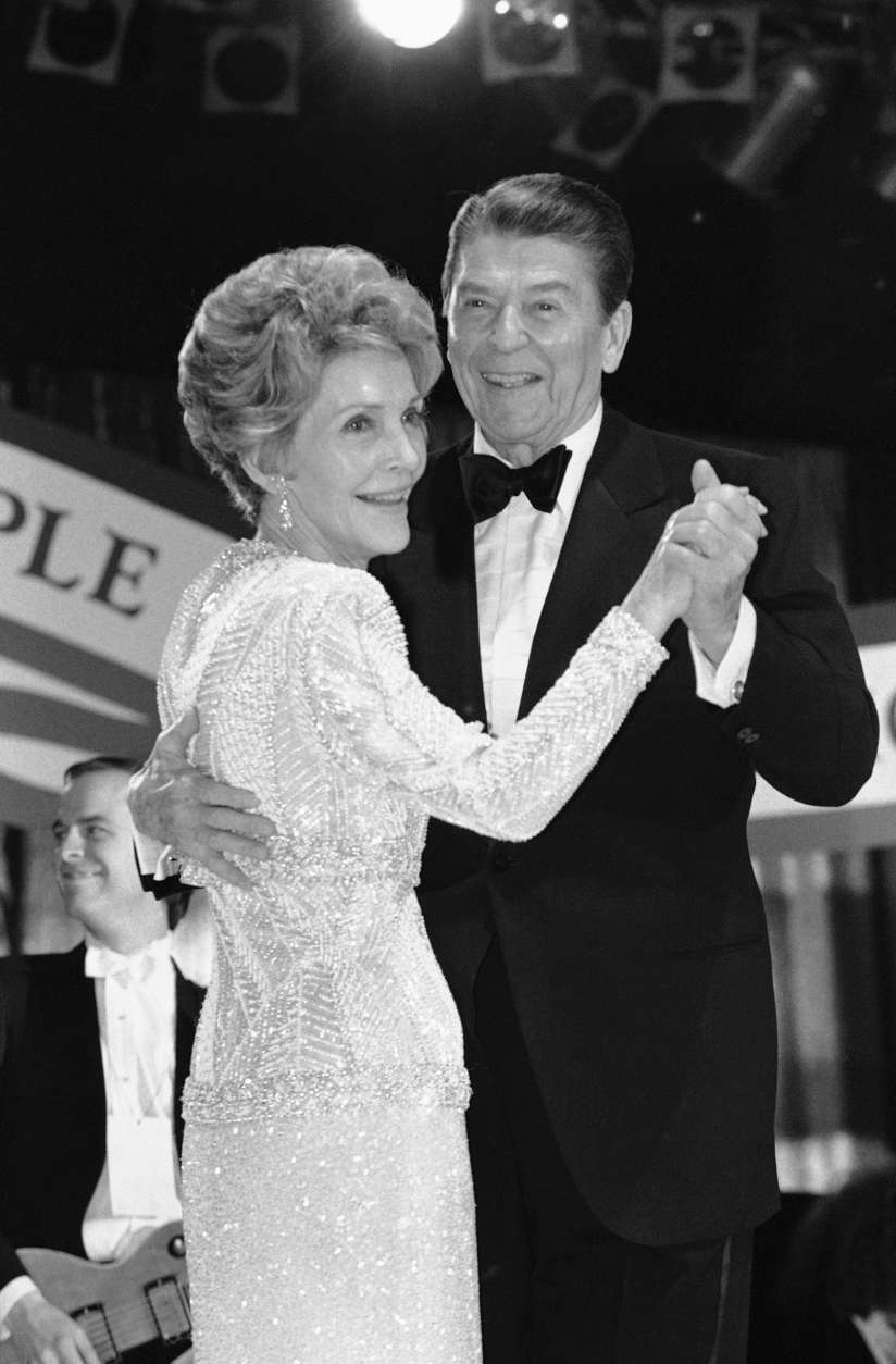 President Reagan and Mrs. Reagan have the first dance at the Inaugural Ball for Young Americans at the D.C. Armory at night on Monday, Jan. 21, 1985 in Washington. (AP Photo/Ira Schrawz)