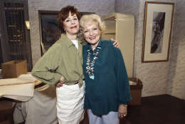 Actress Carol Burnett, left, gets Betty White?s attention during the taping of an upcoming episode of ?Carol &amp; Company? on Friday, Sept. 29, 1990 at the Disney Studios in Burbank, Calif. Ms. White plays a pesky neighbor who keeps bothering Carol as she tries to get some sleep. (AP Photo/Bob Galbraith)