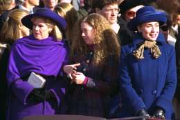 Tipper Gore, wife of Vice President Gore, left, Chelsea Clinton, daughter of President Clinton, center, and Hillary Clinton, wife of the president, look on during the inaugural ceremony on Capitol Hill Wednesday.  (AP Photo/Ed Reinke)