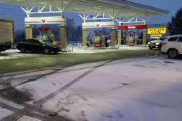 A worker at a Wawa in Fredericksburg, Va., told WTOP's Kathy Stewart Saturday morning that they were worried about driving home due to winter weather conditions. The Virginia Department of Transportation urged people to stay off the roads Saturday. (WTOP/Kathy Stewart)