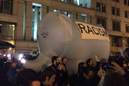 A very large elephant arrived on F Street outside Thursday's Deploraball. (WTOP/Michelle Basch)
