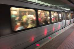 A packed Yellow Line train headed from L'Enfant Plaza from Gallery Place on Saturday, Jan. 21, 2017. (WTOP/Max Smith)