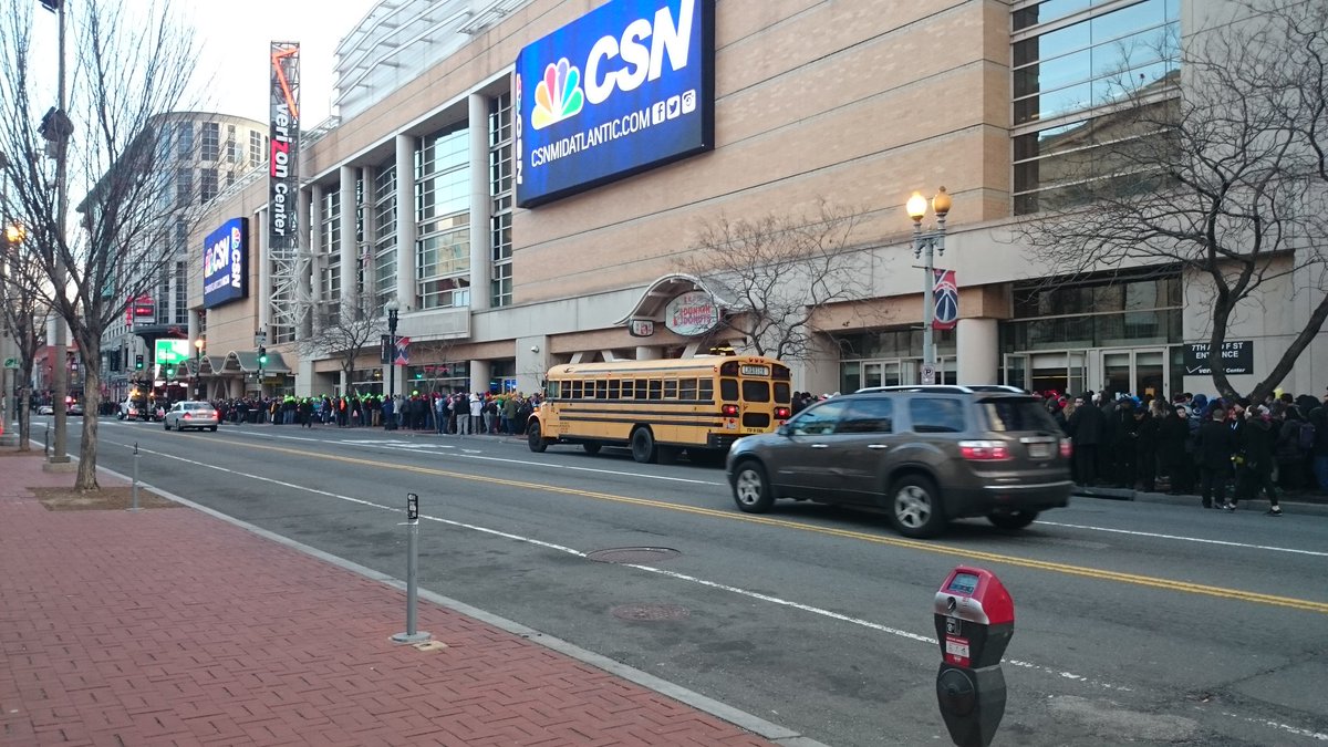 Sidewalks were crammed and buses are packed utside the Verizon Center prior to the March for Life in Washington, D.C. on Friday, Jan. 27, 2017. (WTOP/Dennis Foley)