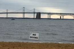 This warning is not a concern for some of us here in Annapolis, Maryland, for the polar bear plunge. (WTOP/John Domen)