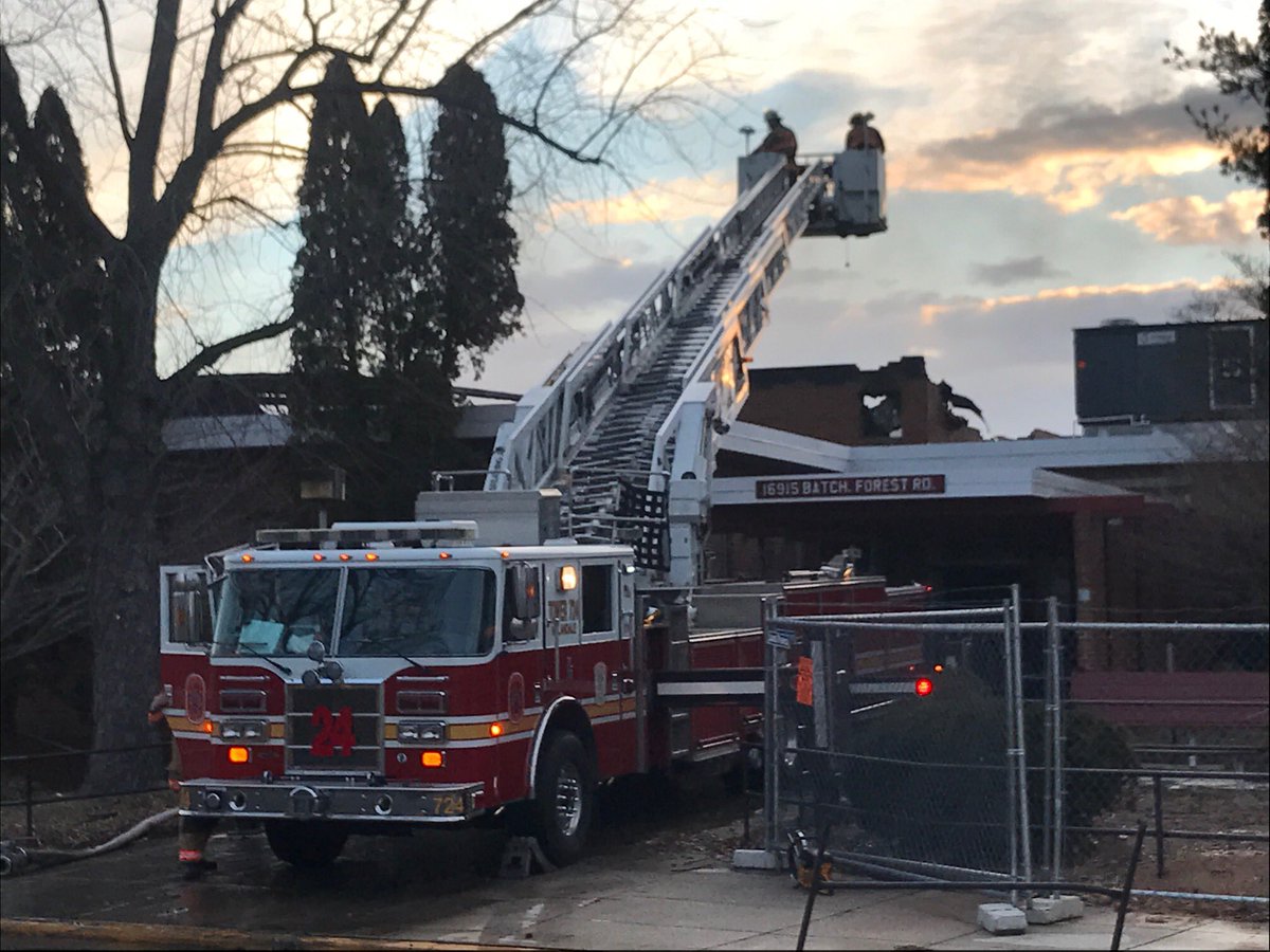 As of 7:50 a.m., firefighters were still on the scene of a fire at a middle school in Montgomery County. (Courtesy Peter Piringer)